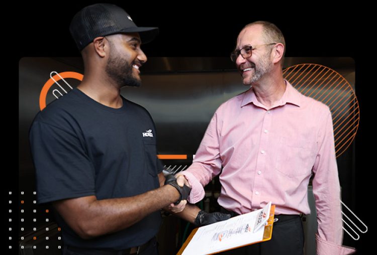 Technician and Restaurant manager shaking hands